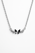 Black Butterfly & Crystal Accent Necklace | Korean Designer Jewellery