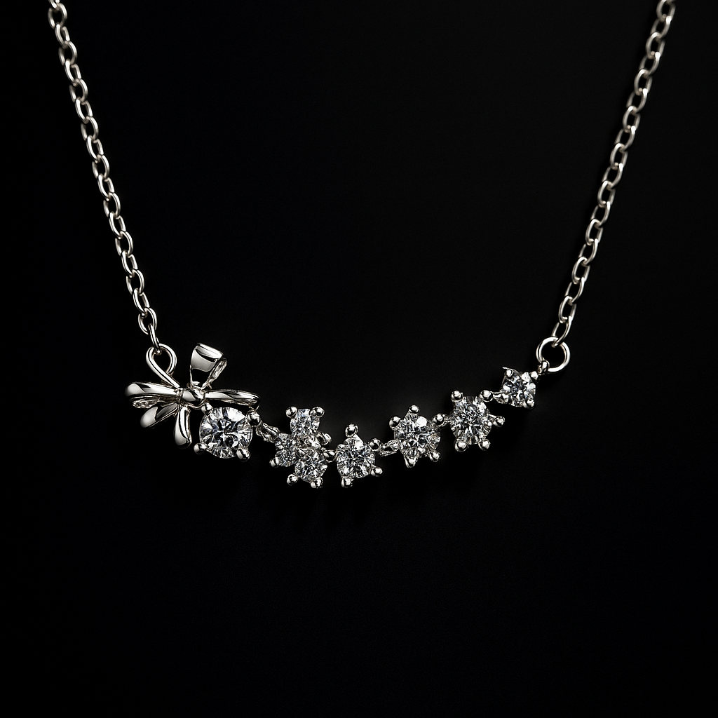 Crystal Bow & Floral Accent Necklace | Korean Designer Jewellery