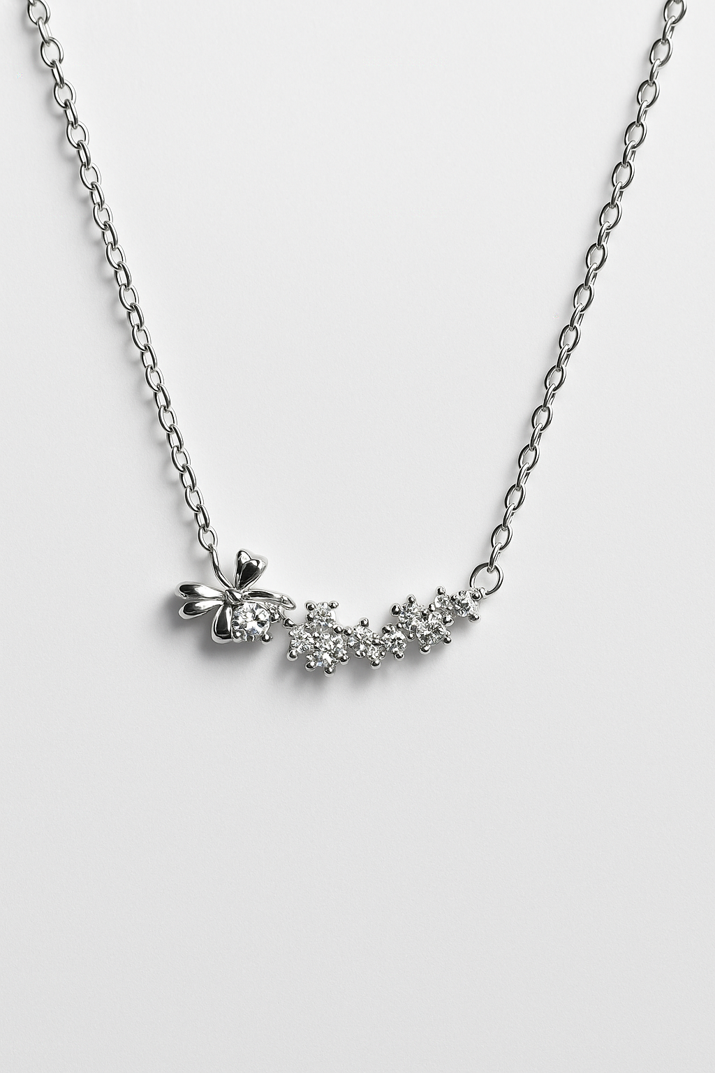 Crystal Bow & Floral Accent Necklace | Korean Designer Jewellery