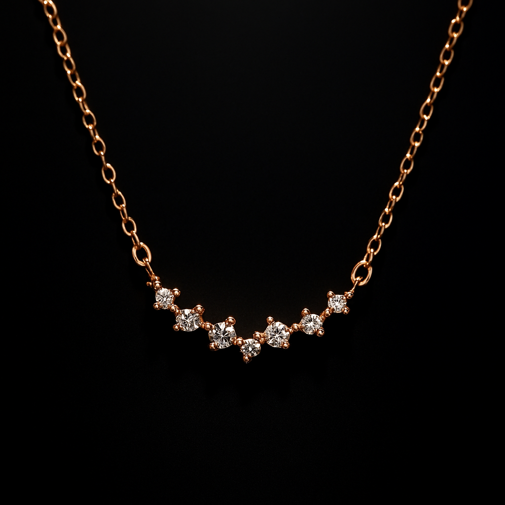 Delicate Rosegold Crystal Floral Necklace | Korean Designer Jewellery