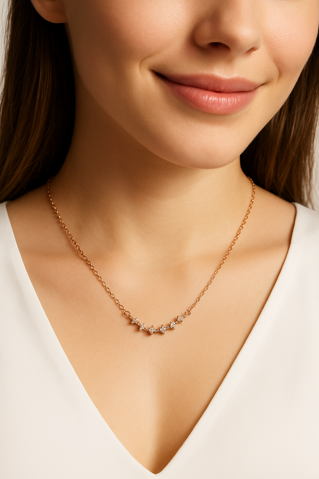 Delicate Rosegold Crystal Floral Necklace | Korean Designer Jewellery