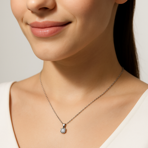 Classic Solitaire Crystal Pendant Necklace | Korean Designer Jewellery