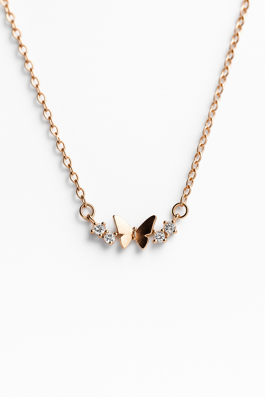 Rose Gold Butterfly & Crystal Accent Necklace | Korean Designer Jewellery