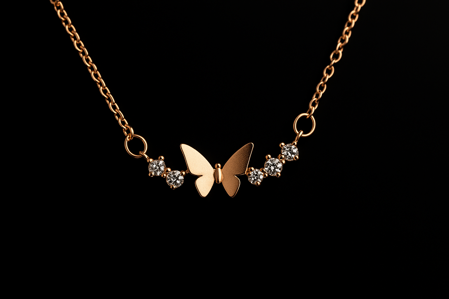 Rose Gold Butterfly & Crystal Accent Necklace | Korean Designer Jewellery