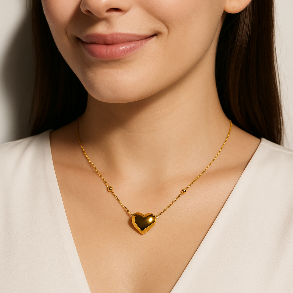 Golden Heart Pendant Necklace | Anti Tarnish | Stainless Steel
