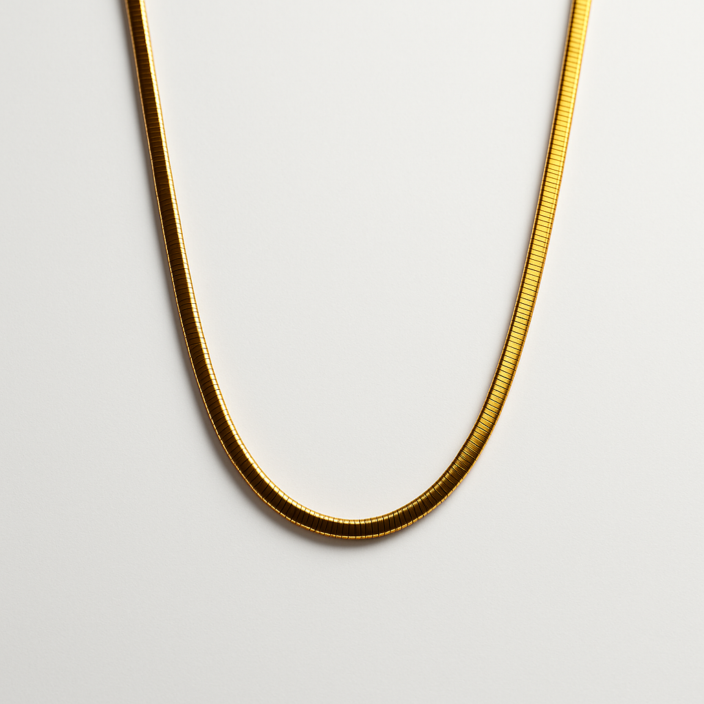 Golden Flat Snake Chain Necklace | Anti Tarnish | Stainless Steel