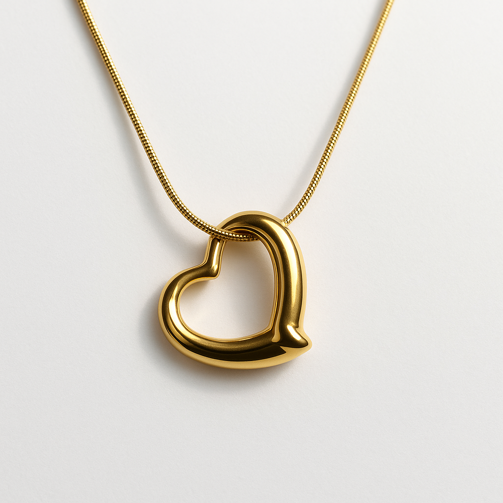 Golden Open Heart Pendant Necklace | Anti Tarnish | Stainless Steel