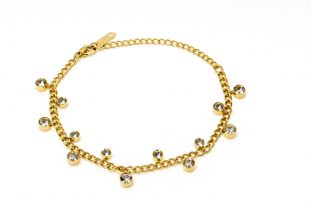 Golden Crystal Drop Bracelet | Anti Tarnish | Stainless Steel