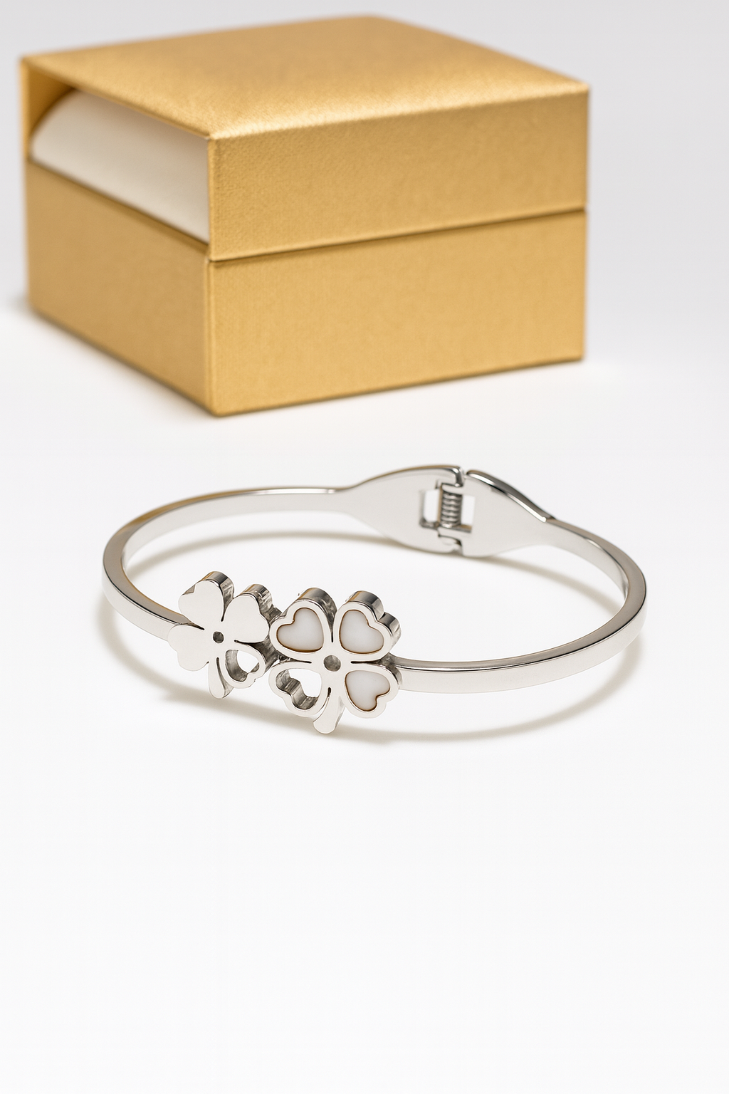 Silver Clover Charm Bangle | Anti Tarnish | Stainless Steel