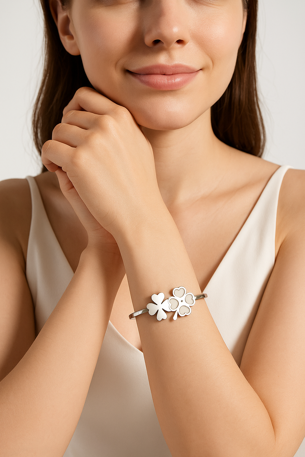 Silver Clover Charm Bangle | Anti Tarnish | Stainless Steel