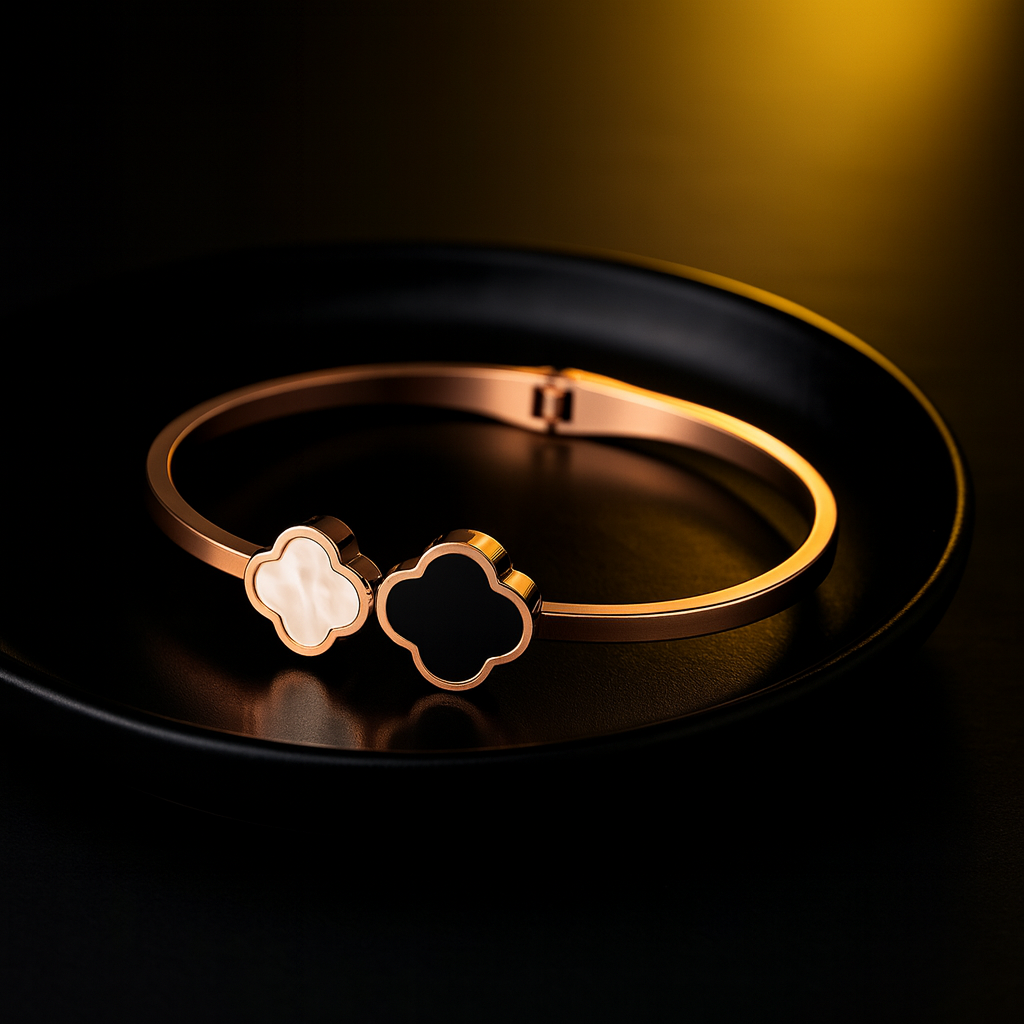 Dual Clover Rose Gold Bangle | Anti Tarnish | Stainless Steel