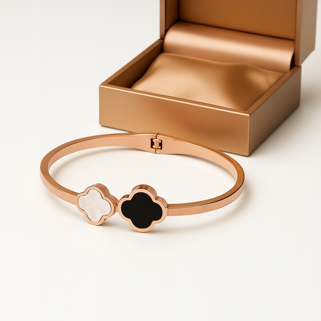 Dual Clover Rose Gold Bangle | Anti Tarnish | Stainless Steel