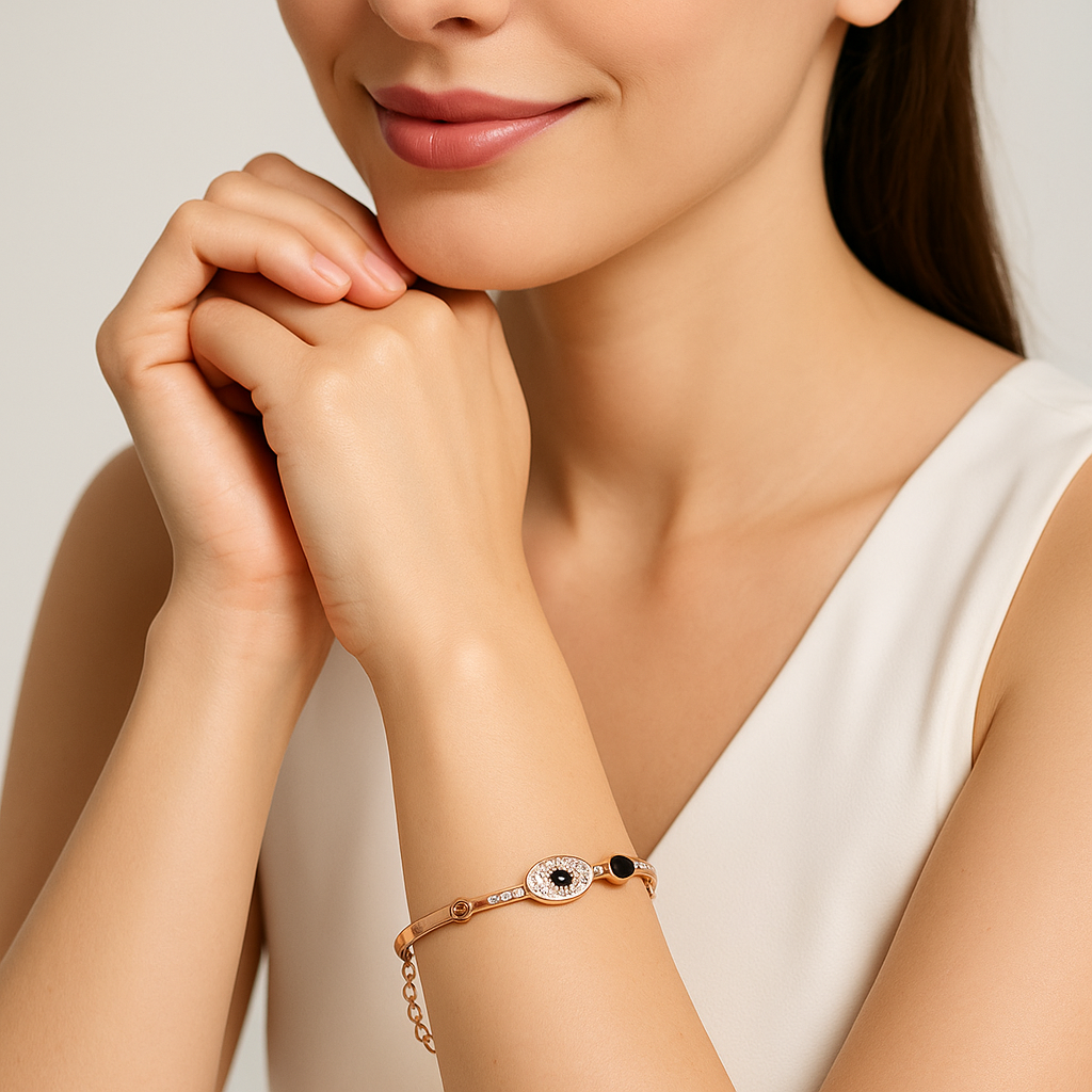 Rose Gold Evil Eye Charm Bracelet | Anti Tarnish | Stainless Steel