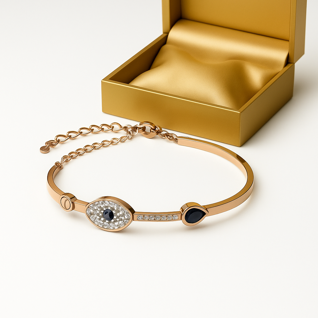 Rose Gold Evil Eye Charm Bracelet | Anti Tarnish | Stainless Steel