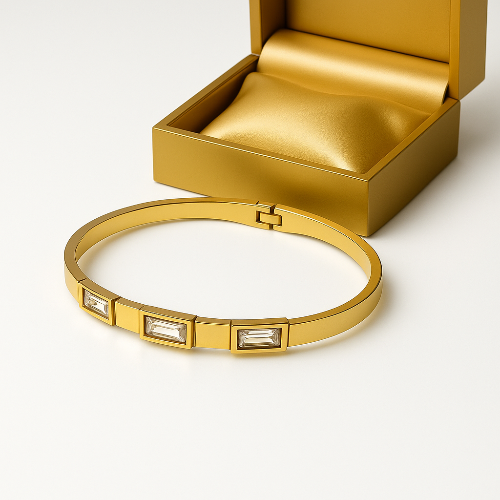 Gold Rectangle Crystal Bangle Bracelet | Anti Tarnish | Stainless Steel