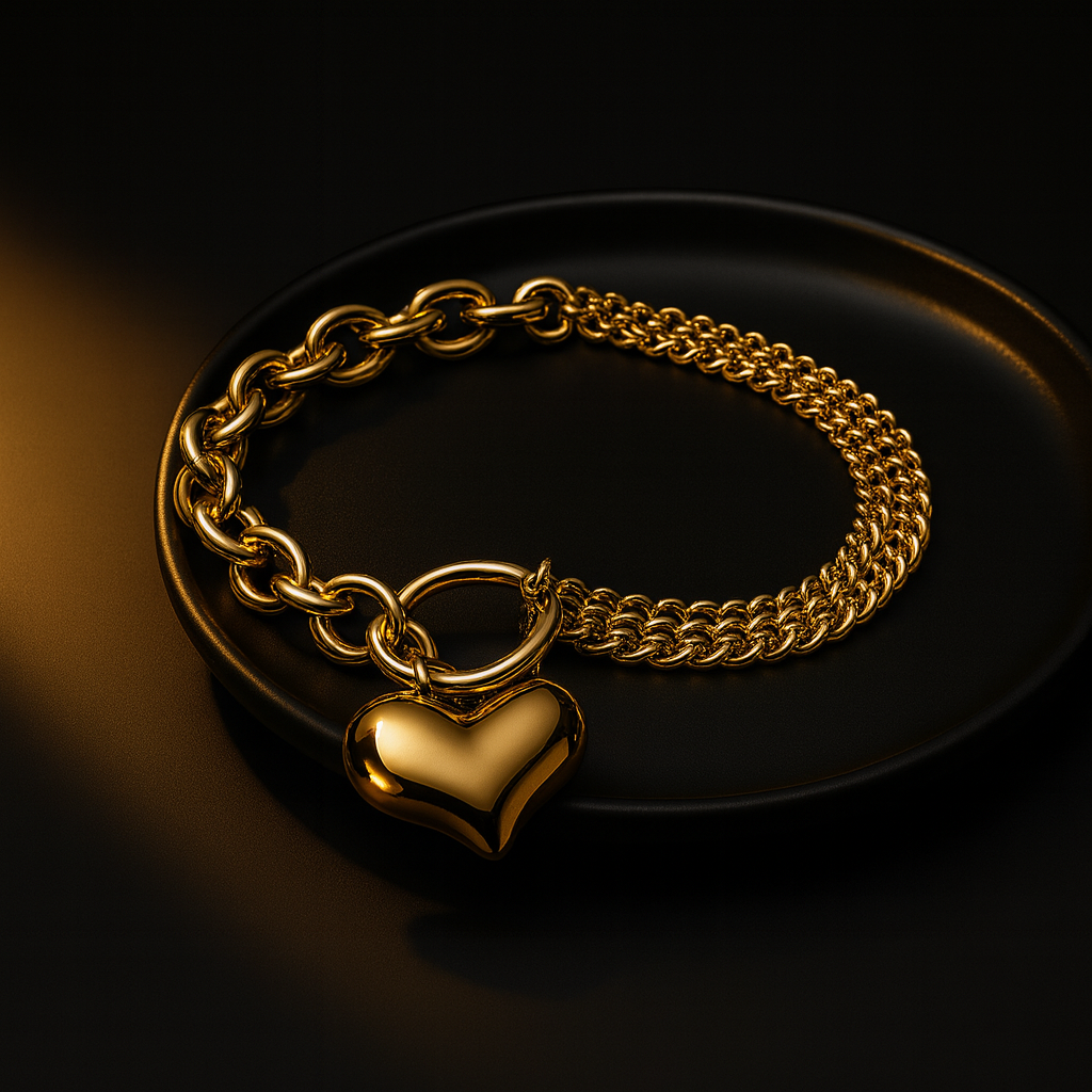 Gold Heart Charm Chain Bracelet | Anti Tarnish | Stainless Steel