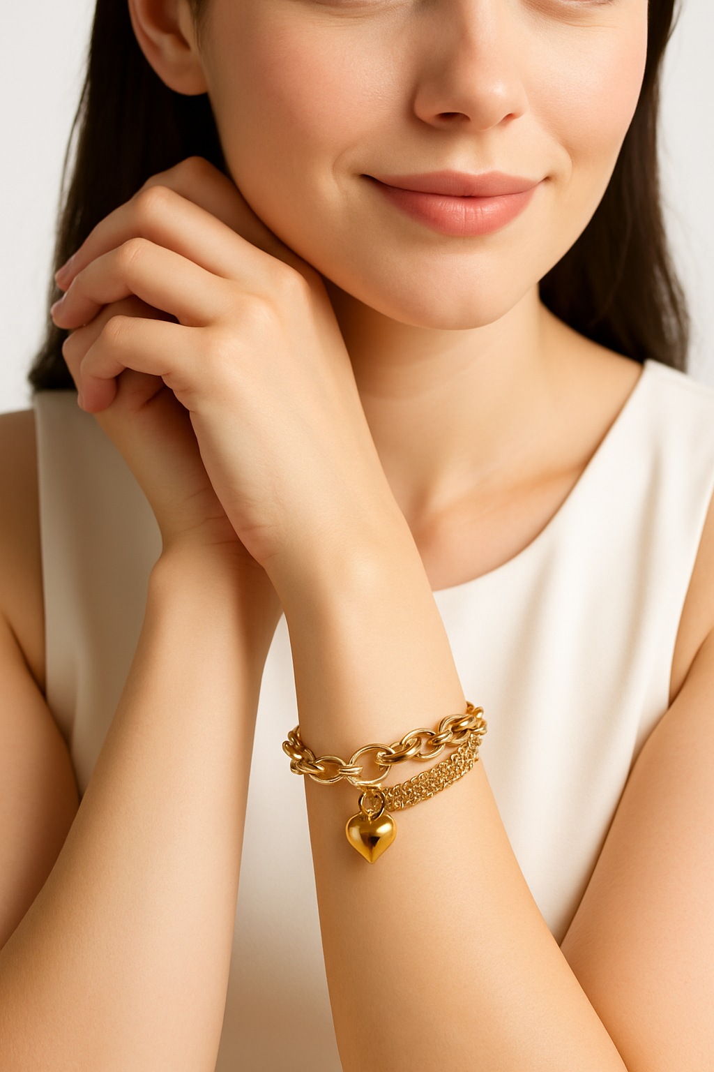 Gold Heart Charm Chain Bracelet | Anti Tarnish | Stainless Steel