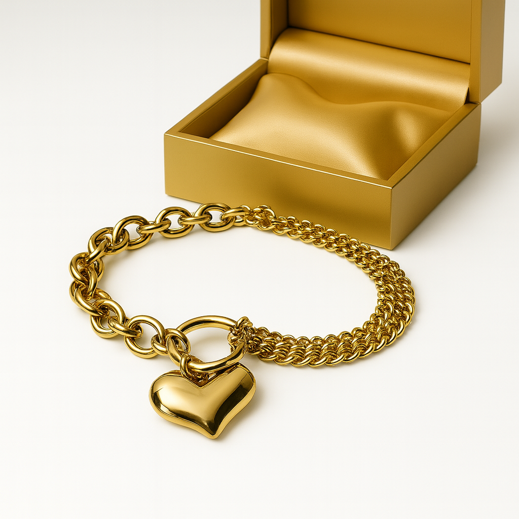Gold Heart Charm Chain Bracelet | Anti Tarnish | Stainless Steel