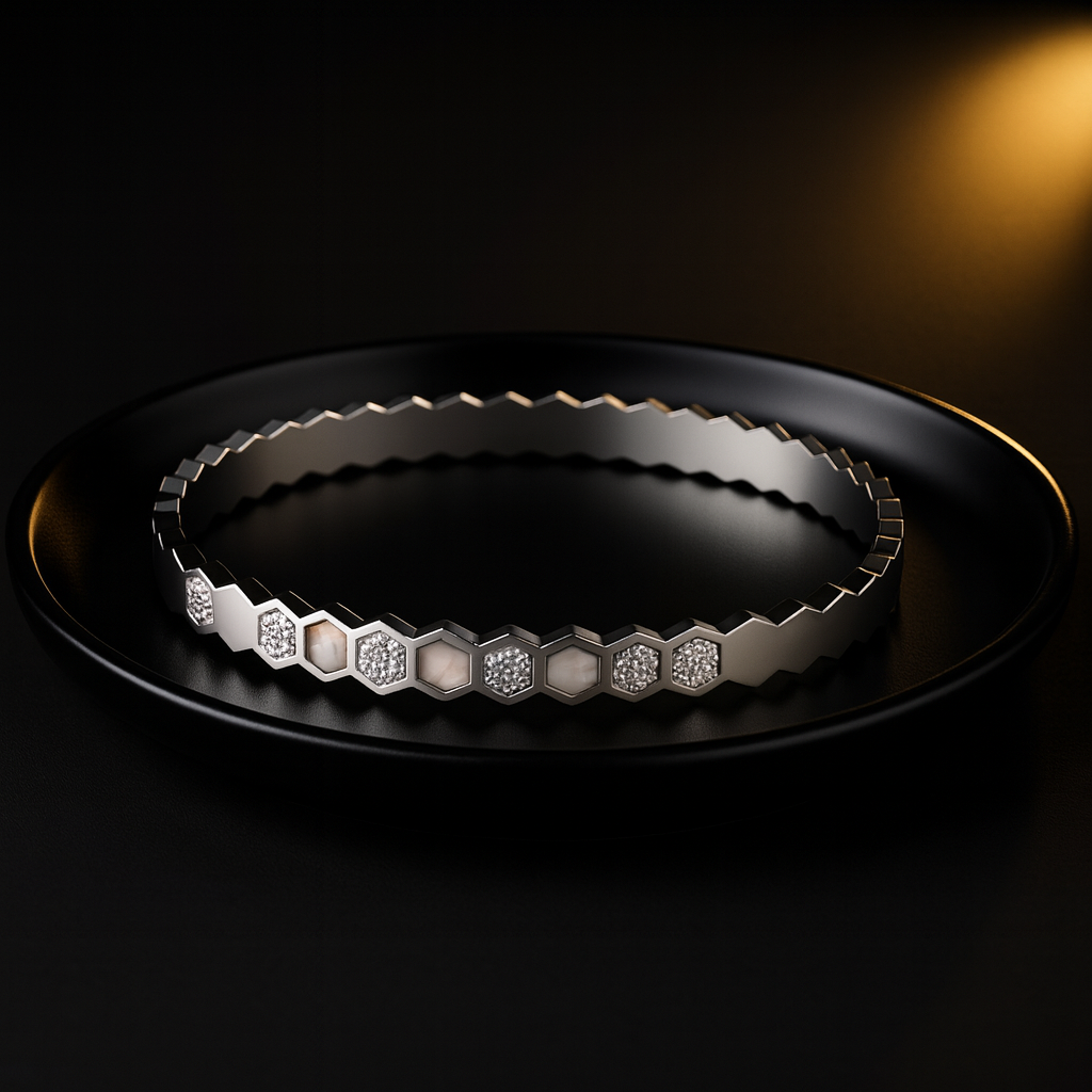 Silver Hexagon Crystal Bangle Bracelet | Anti Tarnish | Stainless Steel