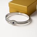 Silver Evil Eye Protection Bangle Bracelet | Anti Tarnish | Stainless Steel