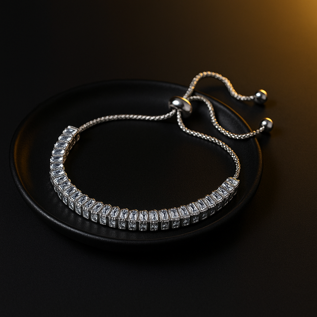Elegant Silver Adjustable Tennis Bracelet with Sparkling Stones | Anti Tarnish | Stainless Steel
