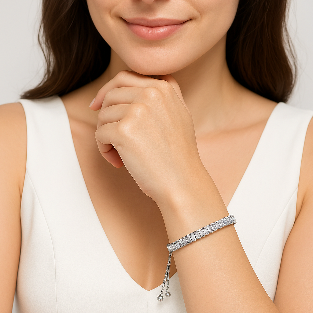 Elegant Silver Adjustable Tennis Bracelet with Sparkling Stones | Anti Tarnish | Stainless Steel