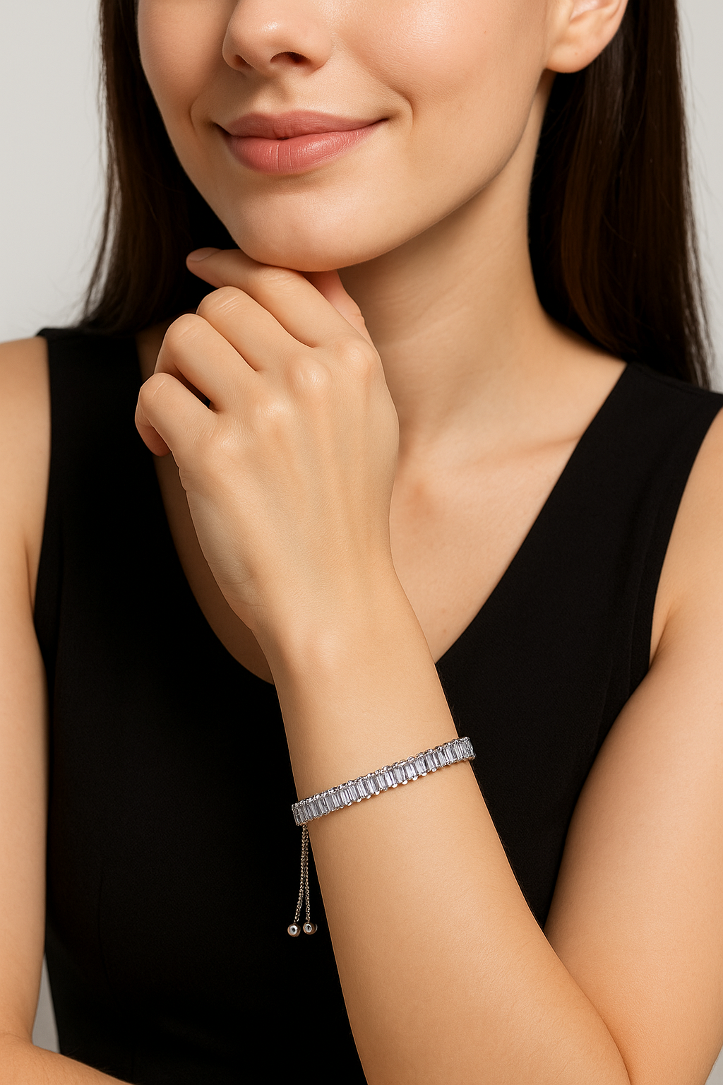 Elegant Silver Adjustable Tennis Bracelet with Sparkling Stones | Anti Tarnish | Stainless Steel