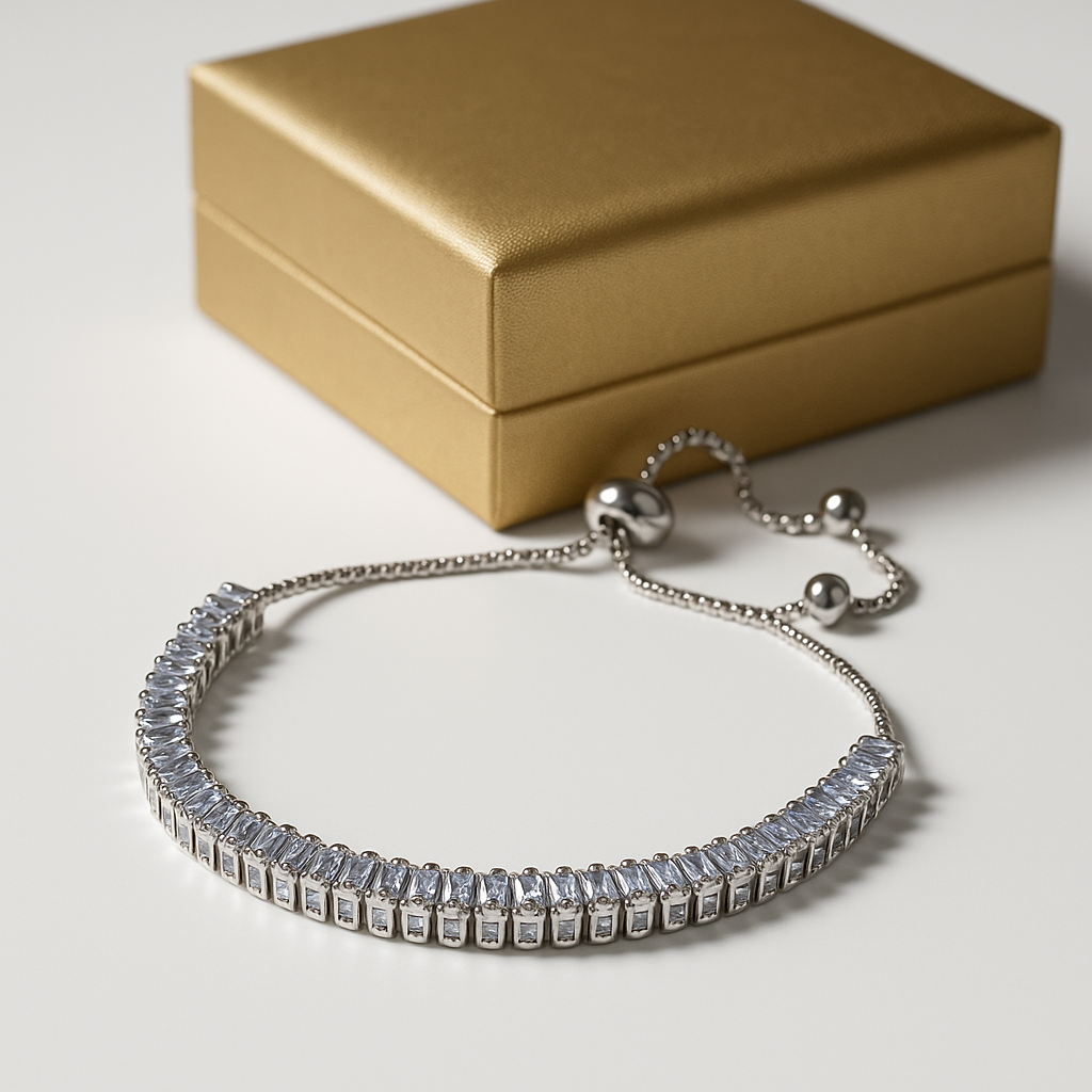 Elegant Silver Adjustable Tennis Bracelet with Sparkling Stones | Anti Tarnish | Stainless Steel