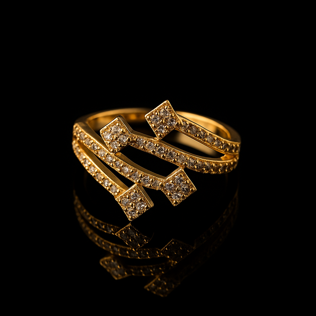 Elegant Triple Band Diamond-Cut Statement Ring for Women