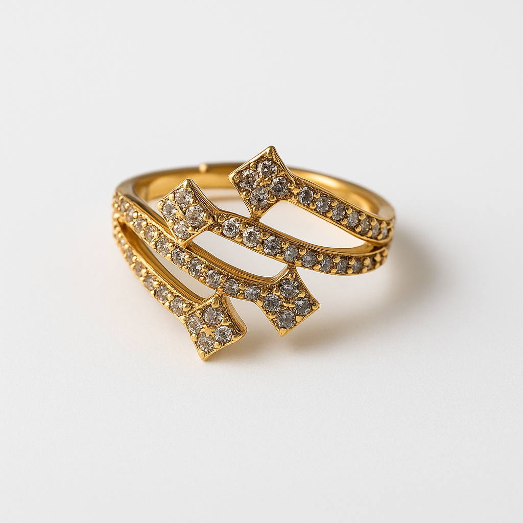 Elegant Triple Band Diamond-Cut Statement Ring for Women