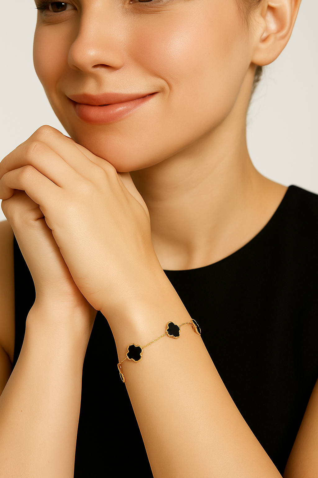 Elegant Gold Clover Bracelet with Black Inlay Charms | Anti Tarnish | Stainless Steel