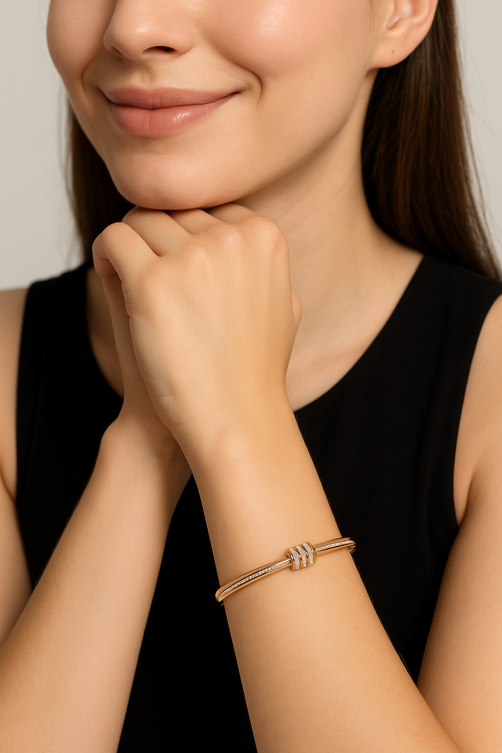 Rose Gold Crystal Bangle Bracelet for Women | Anti Tarnish | Stainless Steel