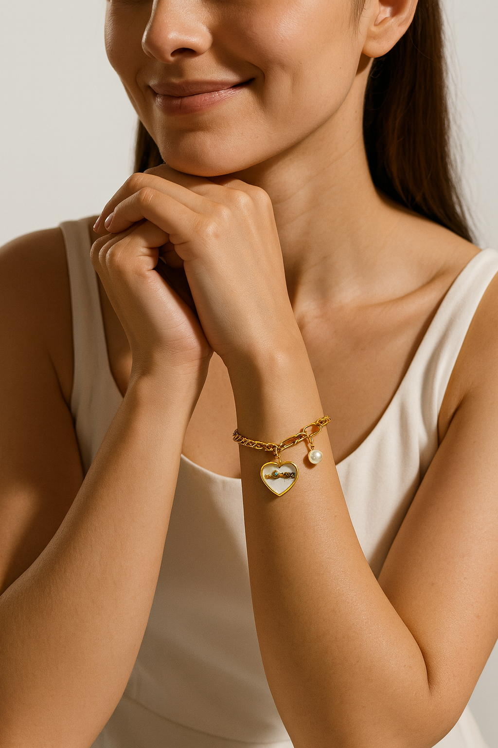 Gold Heart & Pearl Charm Bracelet for Women | Anti Tarnish | Stainless Steel