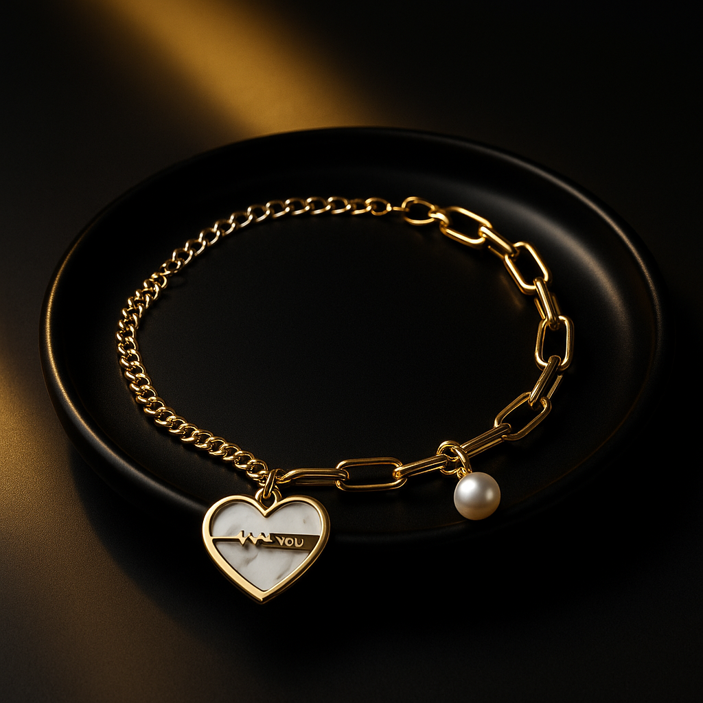 Gold Heart & Pearl Charm Bracelet for Women | Anti Tarnish | Stainless Steel