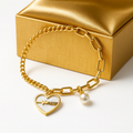Gold Heart & Pearl Charm Bracelet for Women | Anti Tarnish | Stainless Steel