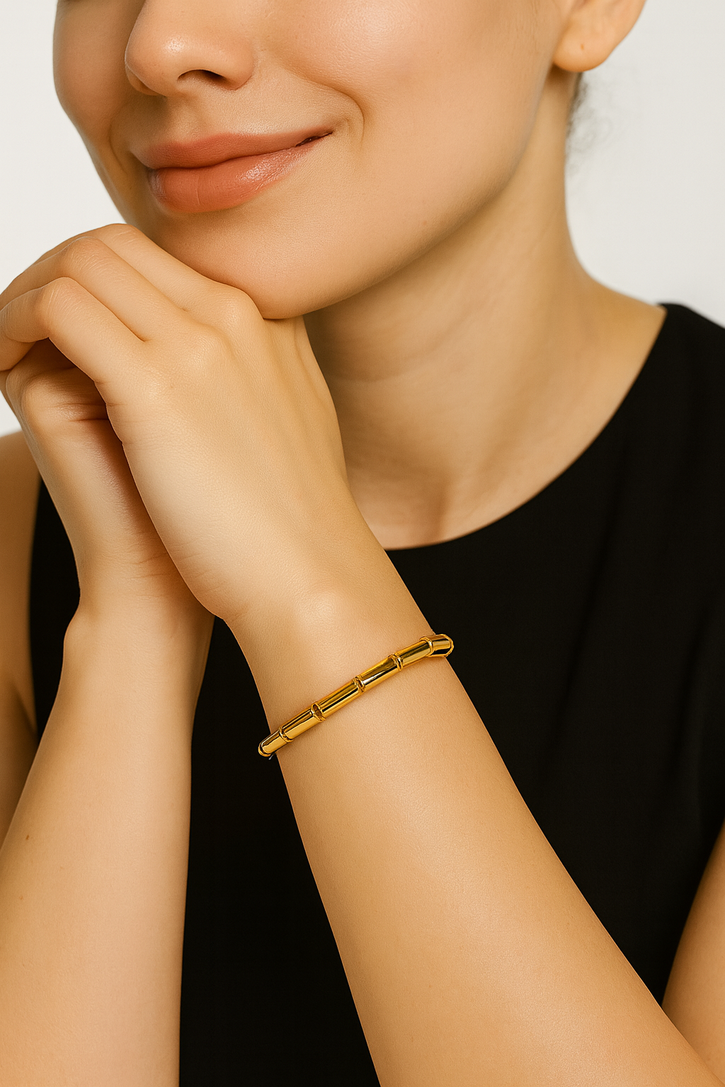 Gold Bamboo Style Bracelet for Women | Anti Tarnish | Stainless Steel