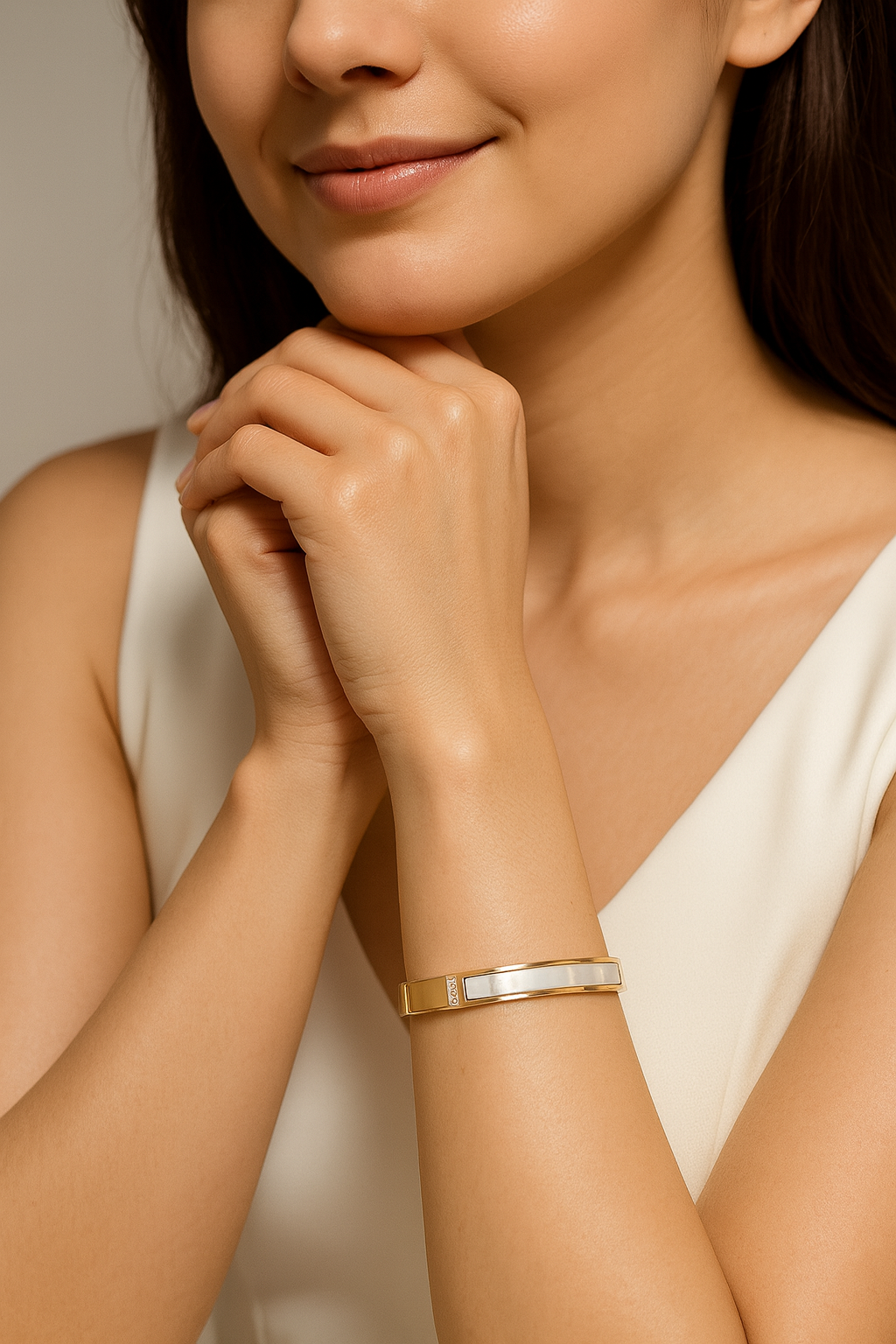 Gold & White Mother of Pearl Bangle Bracelet for Women | Anti Tarnish | Stainless Steel