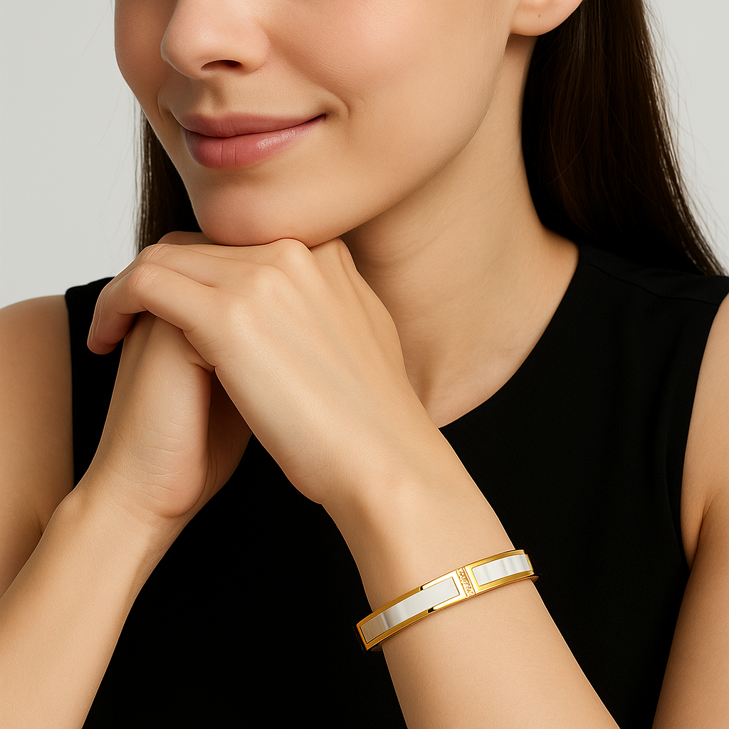 Gold & White Mother of Pearl Bangle Bracelet for Women | Anti Tarnish | Stainless Steel
