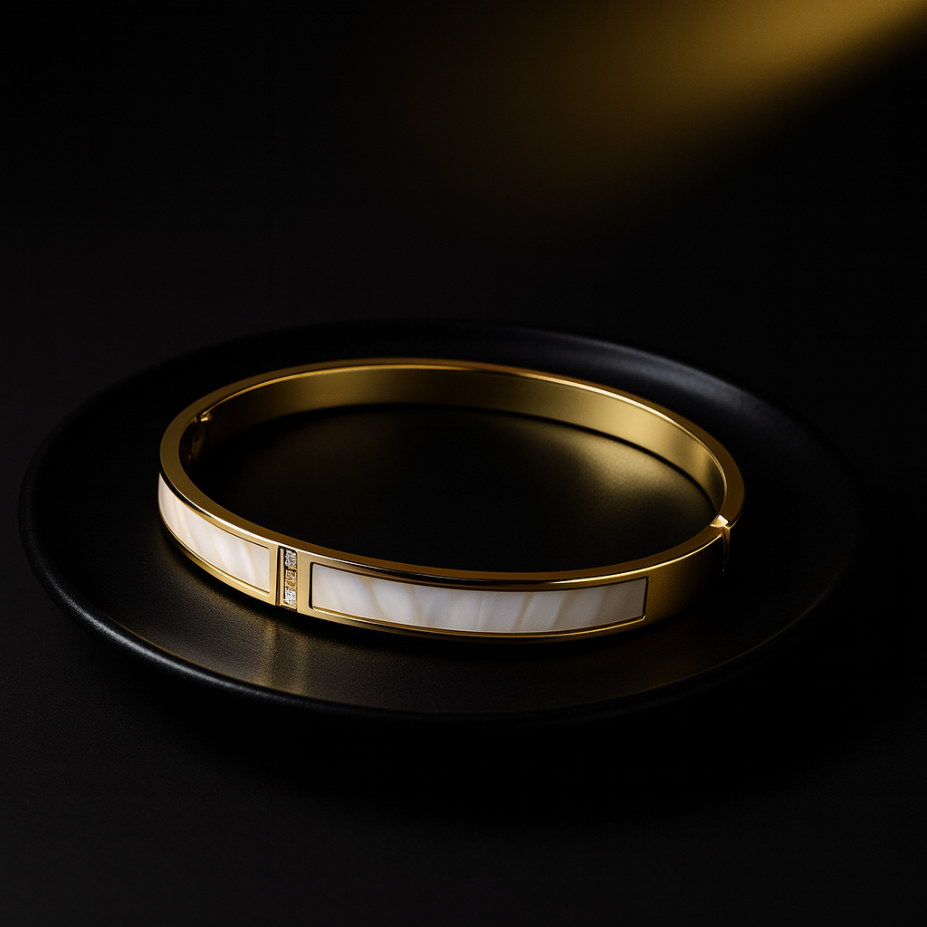 Gold & White Mother of Pearl Bangle Bracelet for Women | Anti Tarnish | Stainless Steel