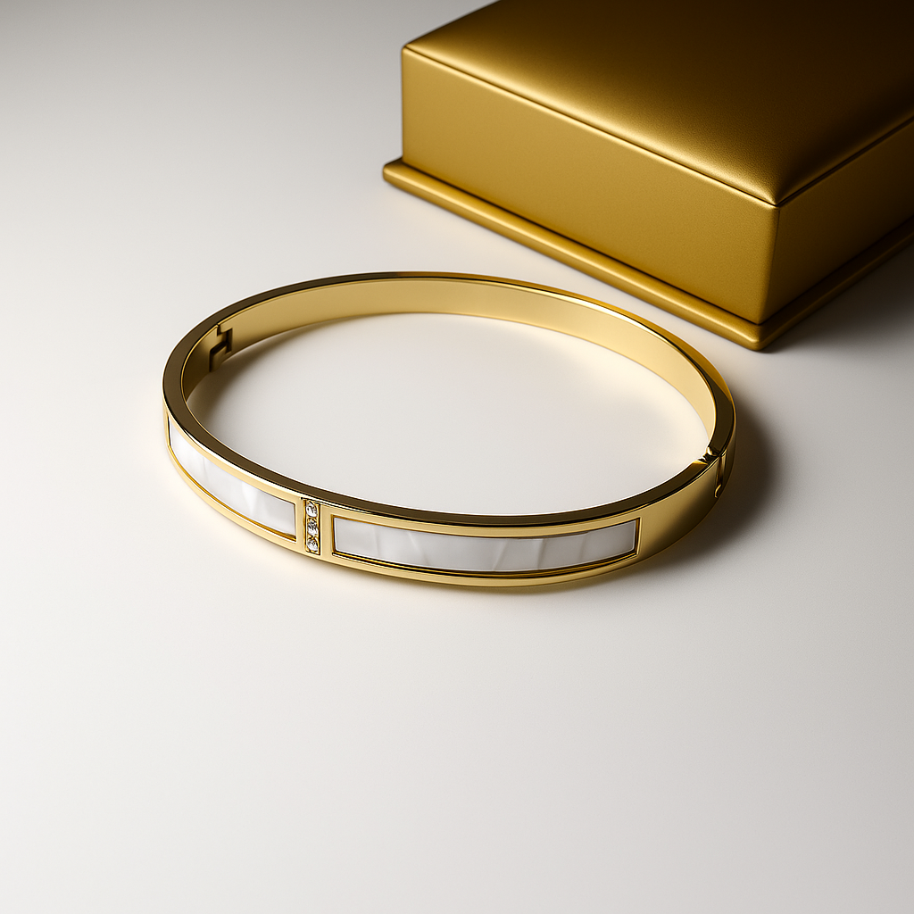 Gold & White Mother of Pearl Bangle Bracelet for Women | Anti Tarnish | Stainless Steel