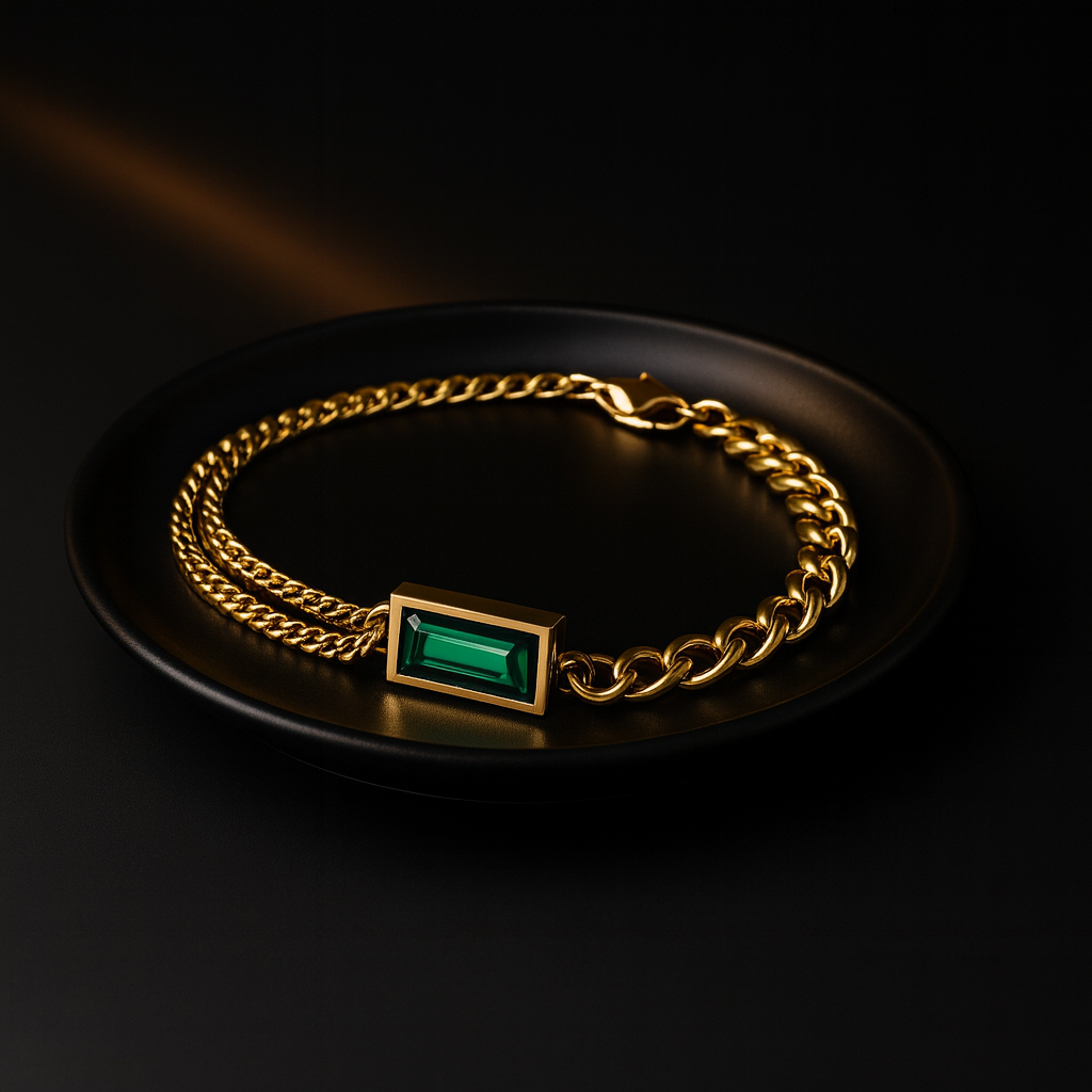 Emerald Green Stone Chain Bracelet for Women | Anti Tarnish | Stainless Steel