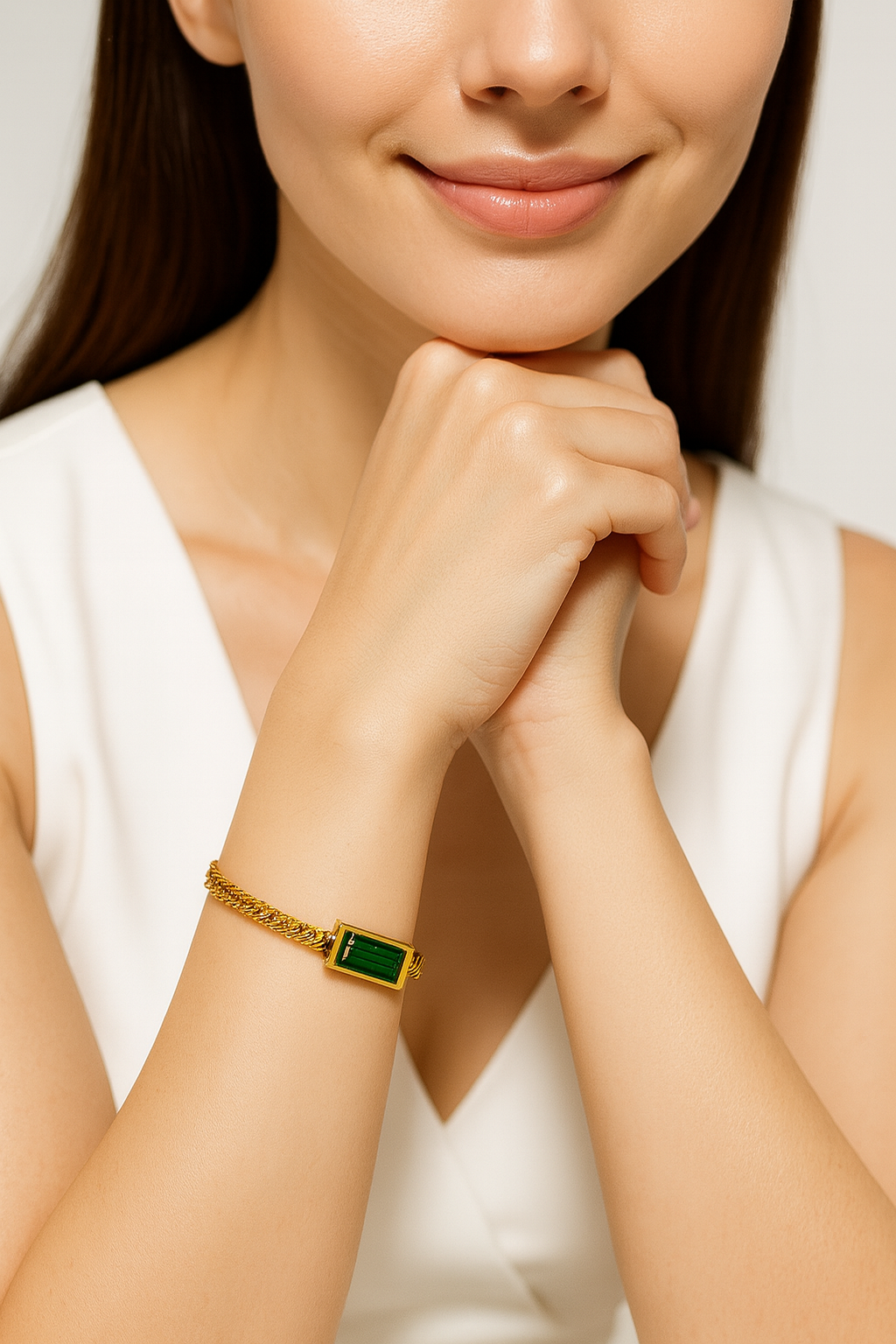 Emerald Green Stone Chain Bracelet for Women | Anti Tarnish | Stainless Steel