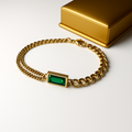 Emerald Green Stone Chain Bracelet for Women | Anti Tarnish | Stainless Steel