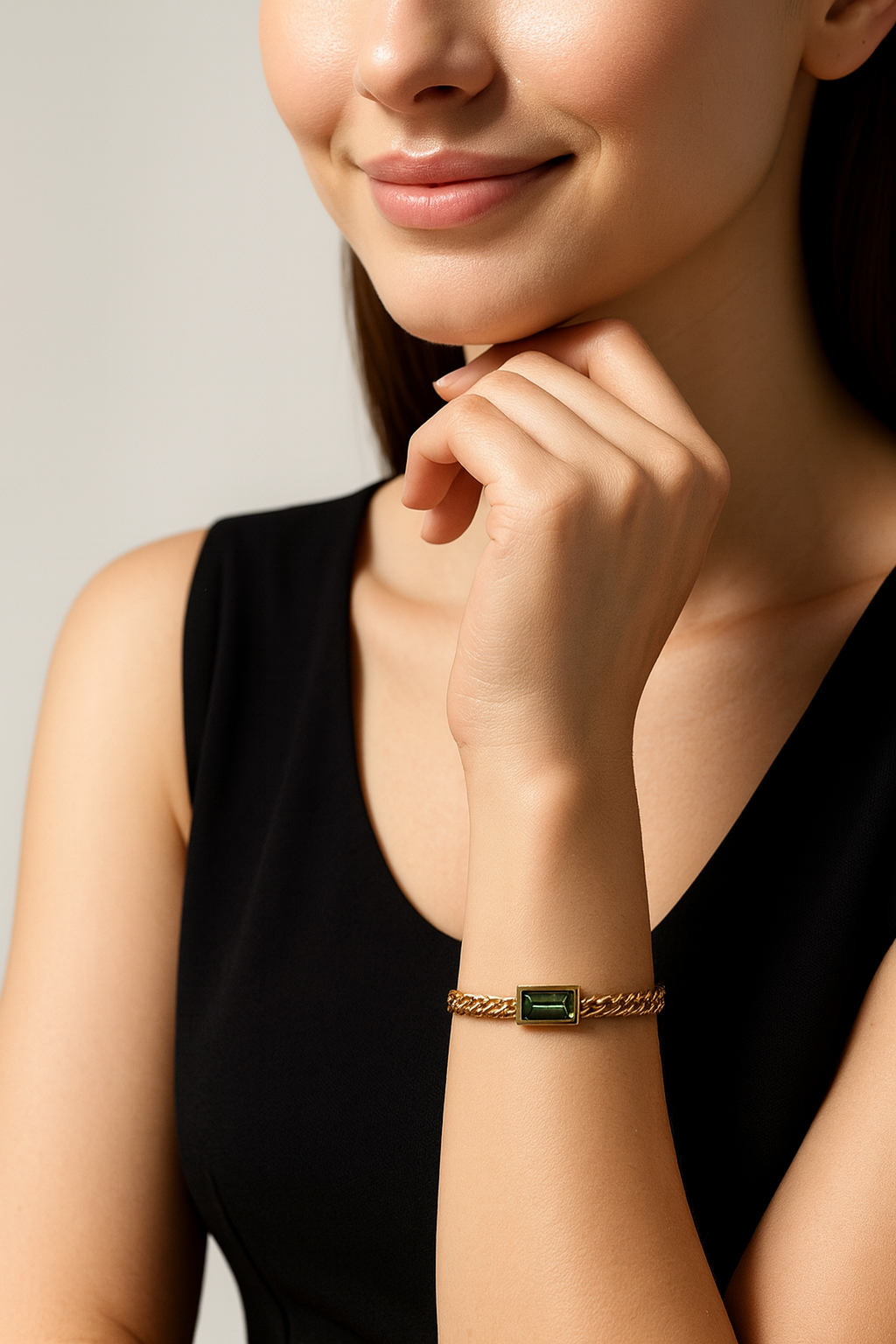 Emerald Green Stone Chain Bracelet for Women | Anti Tarnish | Stainless Steel