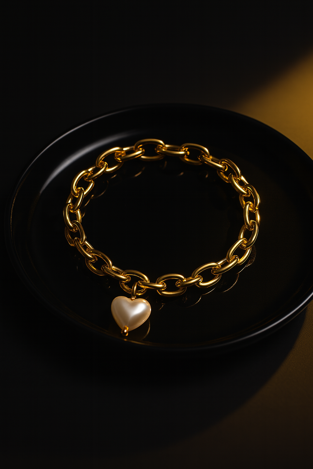 Chunky Link Bracelet with Pearl Heart Charm for Women | Anti Tarnish | Stainless Steel