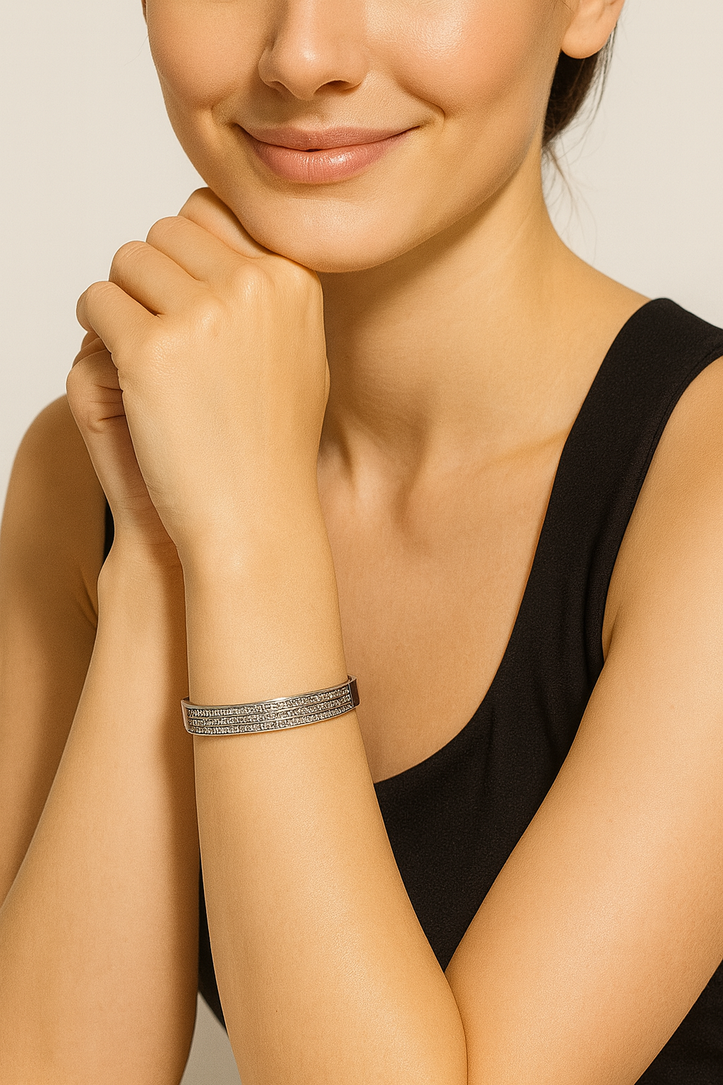 Silver-Tone Crystal Bangle Bracelet for Women | Anti Tarnish | Stainless Steel