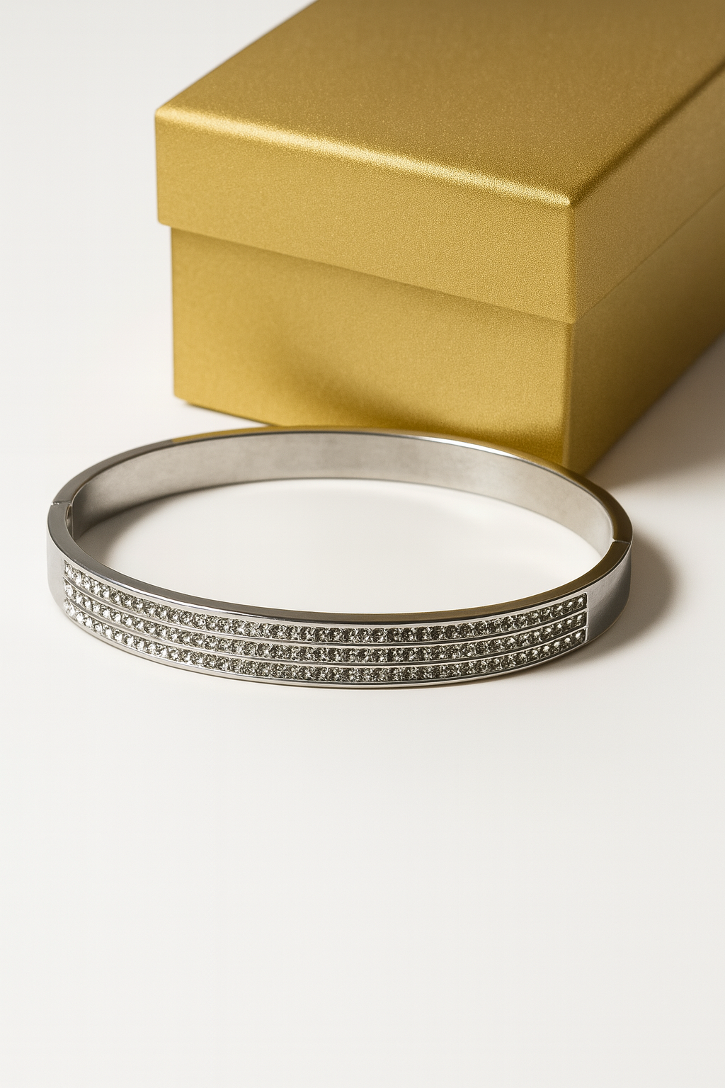 Silver-Tone Crystal Bangle Bracelet for Women | Anti Tarnish | Stainless Steel