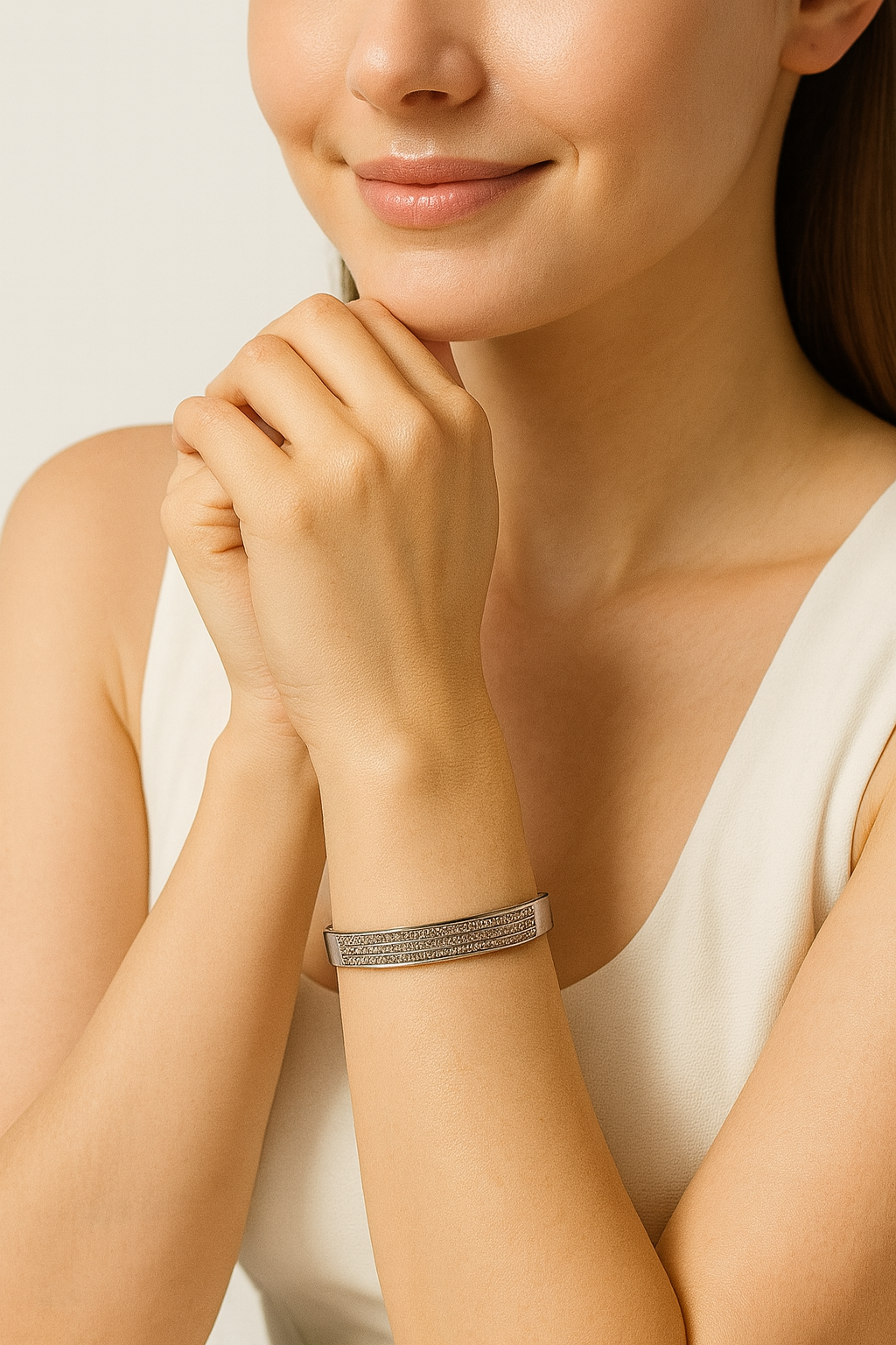 Silver-Tone Crystal Bangle Bracelet for Women | Anti Tarnish | Stainless Steel