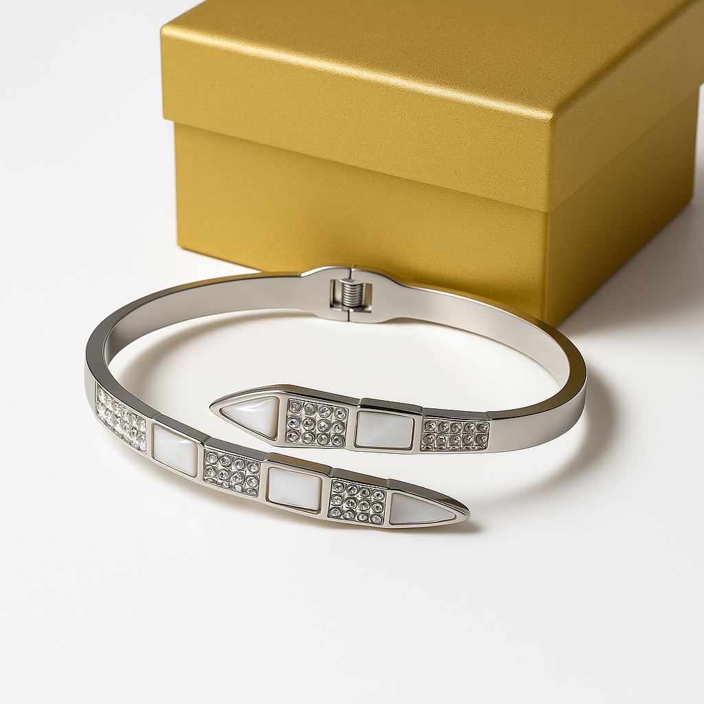 Crystal & White Stone Bangle Bracelet for Women | Anti Tarnish | Stainless Steel