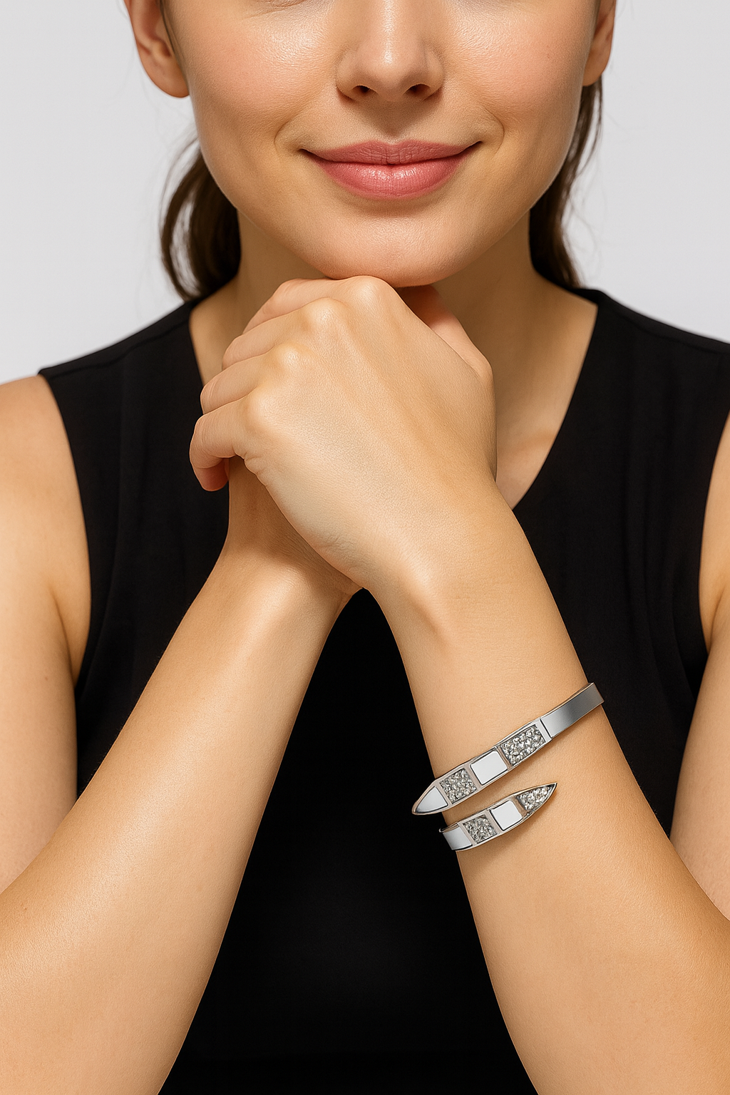 Crystal & White Stone Bangle Bracelet for Women | Anti Tarnish | Stainless Steel